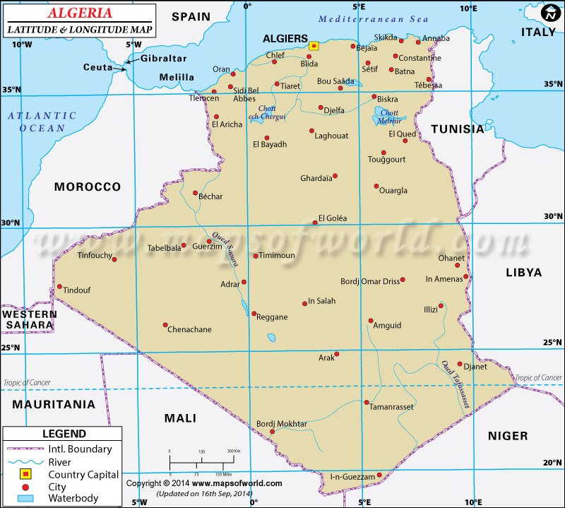 Algeria Latitude and Longitude Map