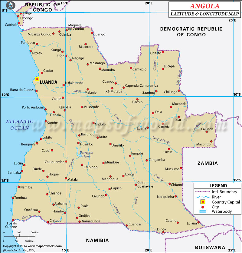 Angola Latitude and Longitude Map