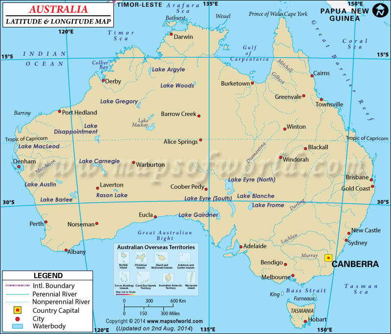 Australia Latitude And Longitude Map Lat Long Map Of Australia
