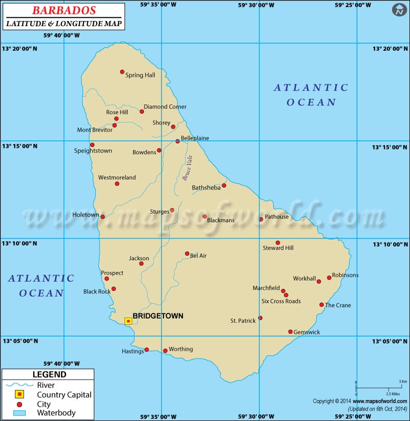 Barbados Latitude and Longitude Map