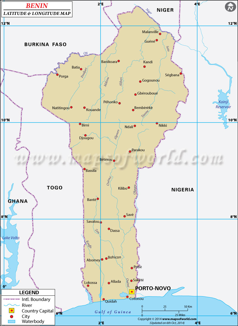 Benin Latitude and Longitude Map
