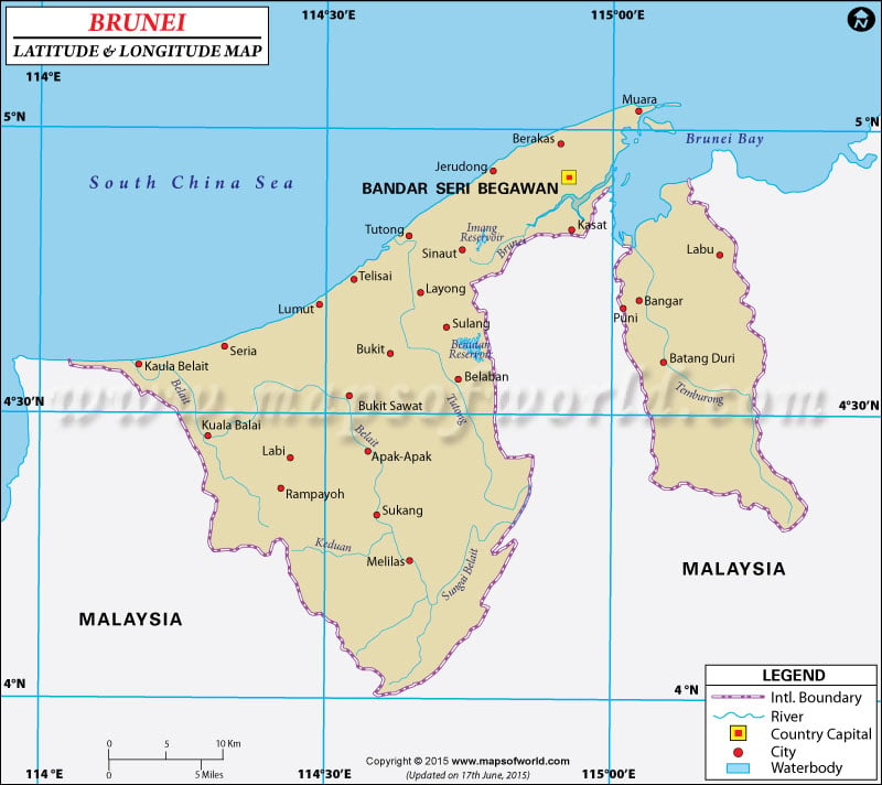 Brunei Latitude and Longitude Map