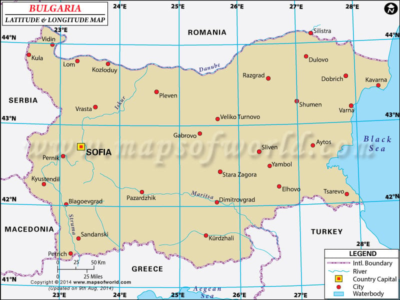 Bulgaria Latitude and Longitude Map