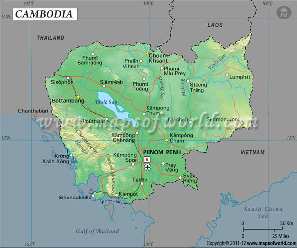 Cambodia Latitude and Longitude Map