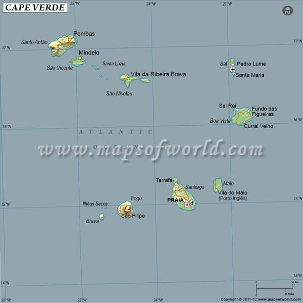 Cabo Verde Latitude and Longitude Map