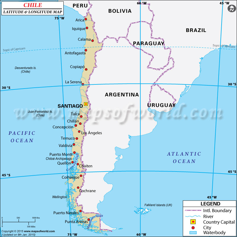 Chile Latitude and Longitude Map