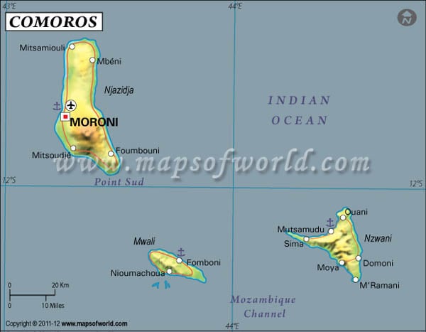 Comoros Latitude and Longitude Map