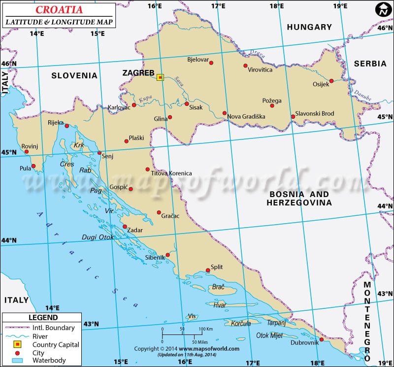 Croatia Latitude and Longitude Map