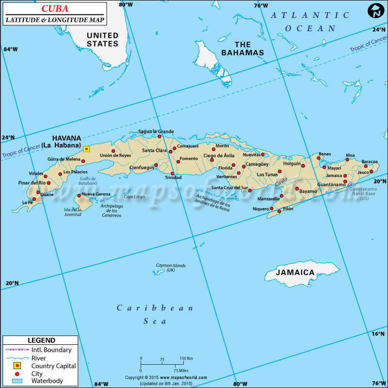 Cuba Latitude and Longitude Map