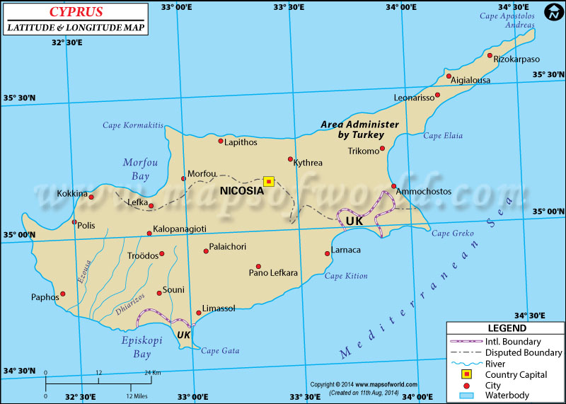 Cyprus Latitude and Longitude Map