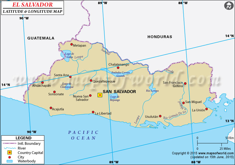 El Salvador Latitude and Longitude Map