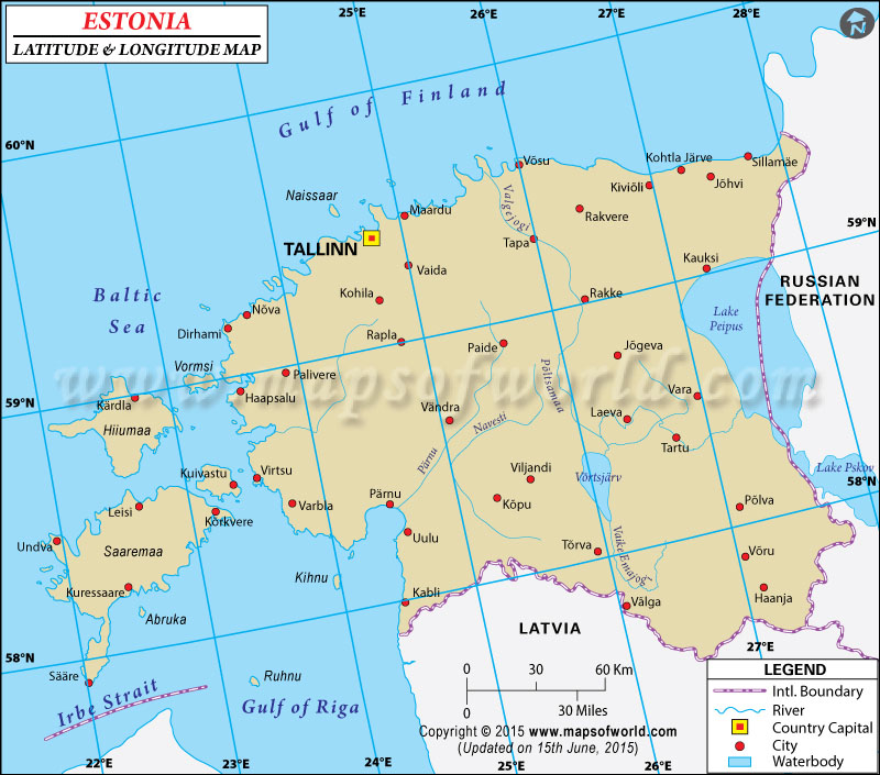 Estonia Latitude and Longitude Map