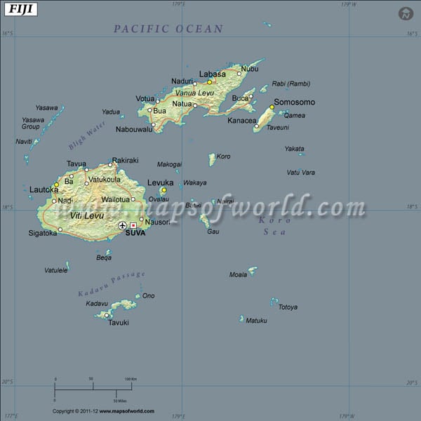 Fiji Latitude and Longitude Map