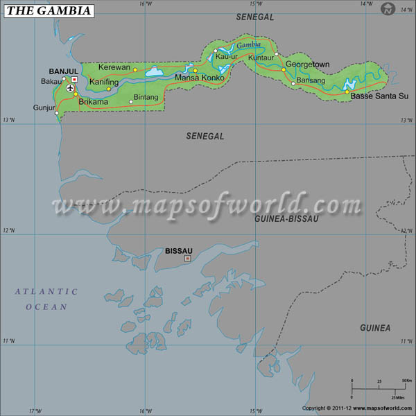 Gambia Latitude and Longitude Map