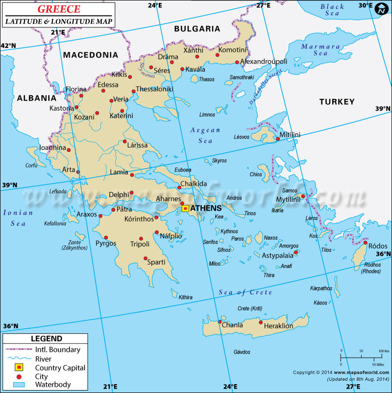 Greece Latitude and Longitude Map