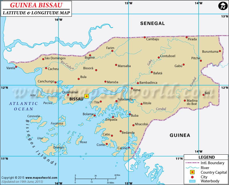 Guinea Bissau Latitude and Longitude Map