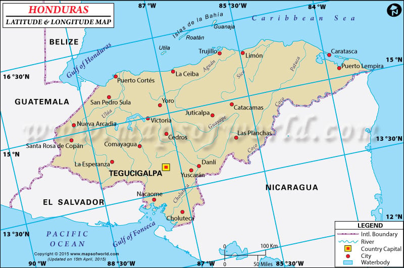 Honduras Latitude and Longitude Map