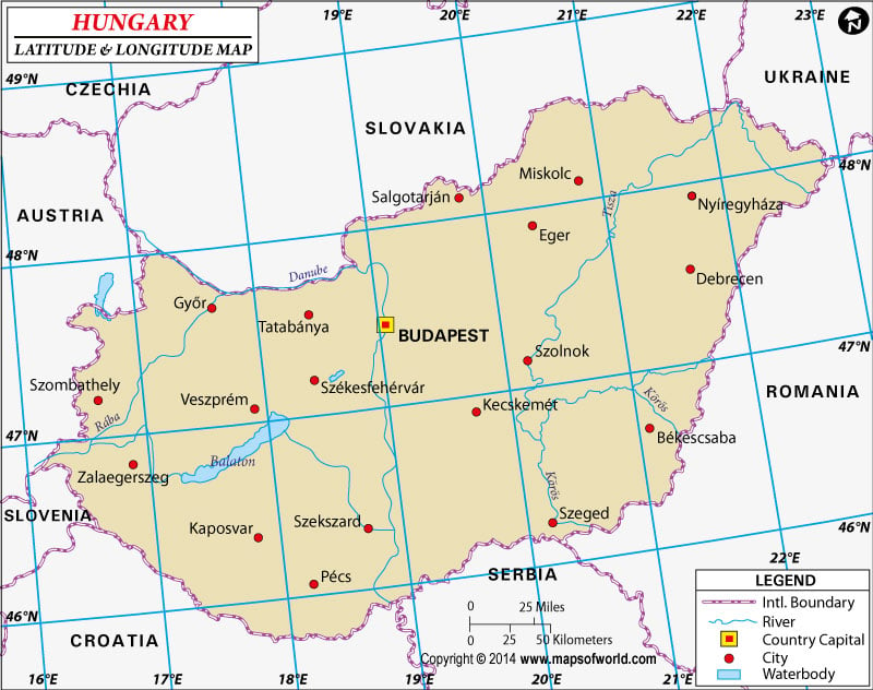 Hungary Latitude and Longitude Map