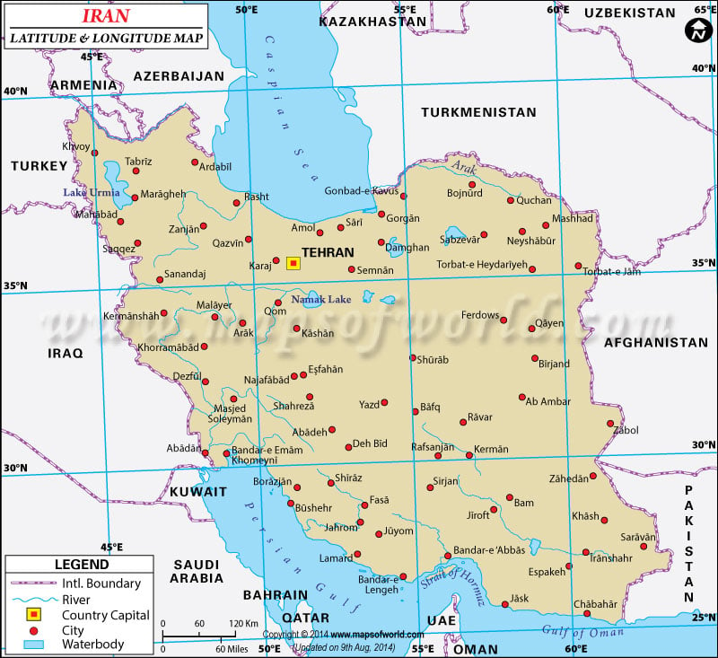 Iran Latitude and Longitude Map