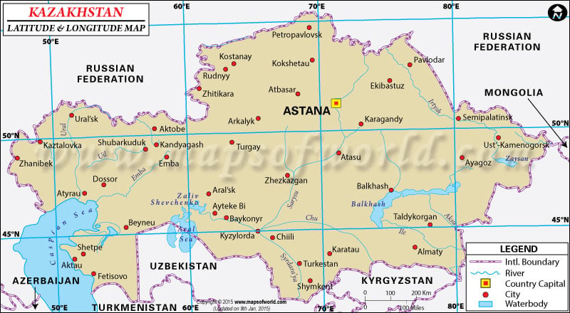 Kazakhstan Latitude and Longitude Map