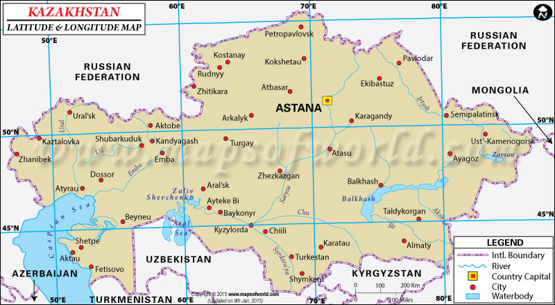 Kazakhstan Latitude and Longitude Map