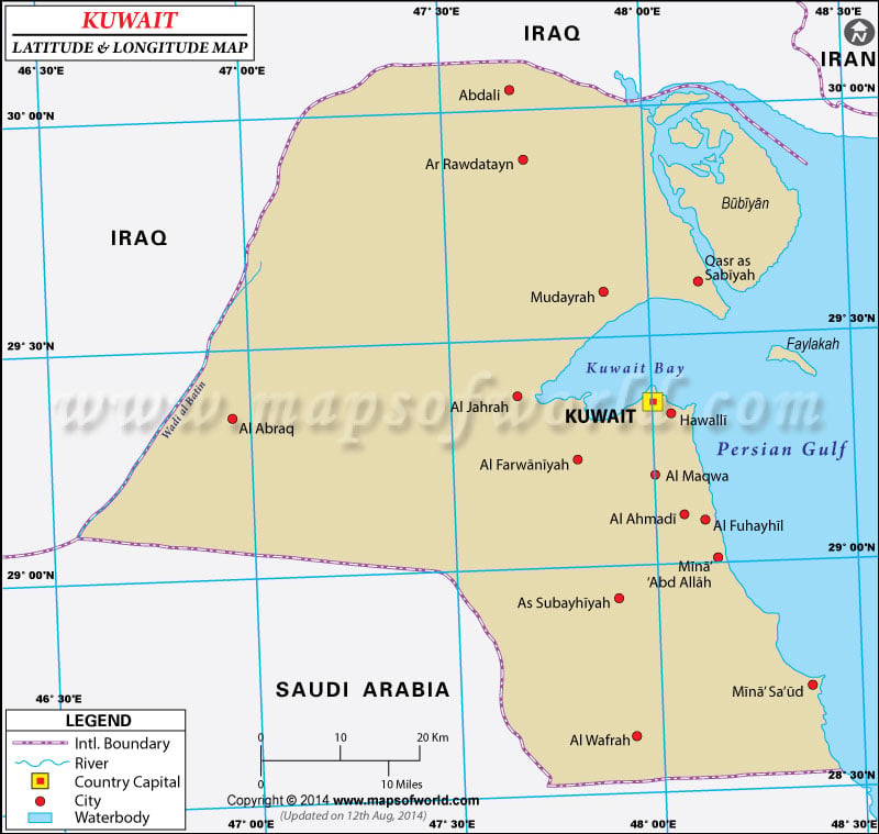 Kuwait Latitude and Longitude Map