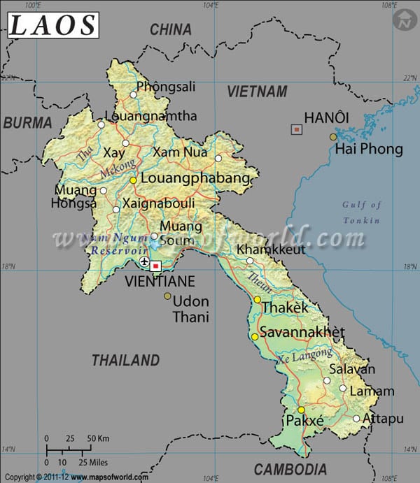 Laos Latitude and Longitude Map