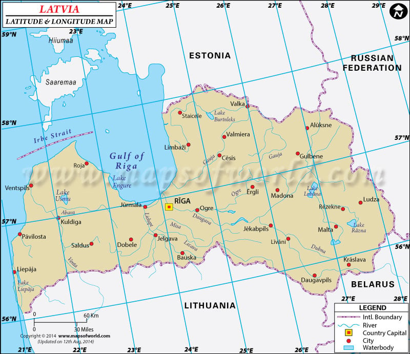 Latvia Latitude and Longitude Map