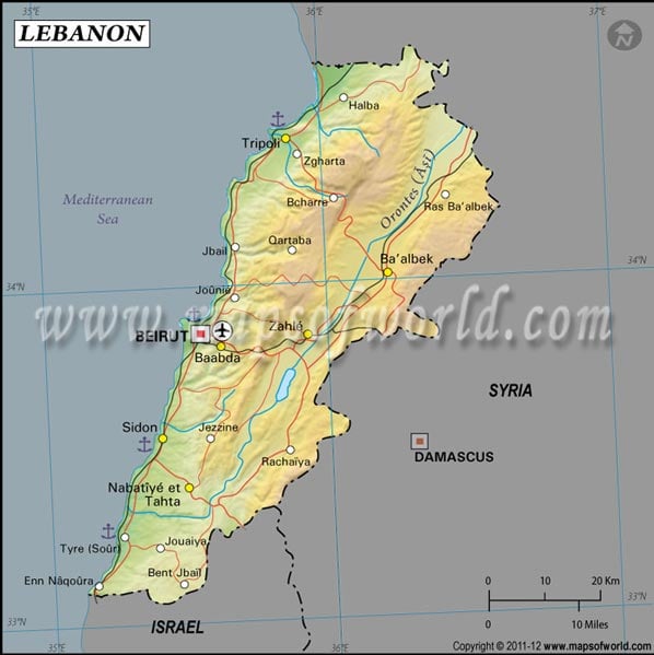 Lebanon Latitude and Longitude Map