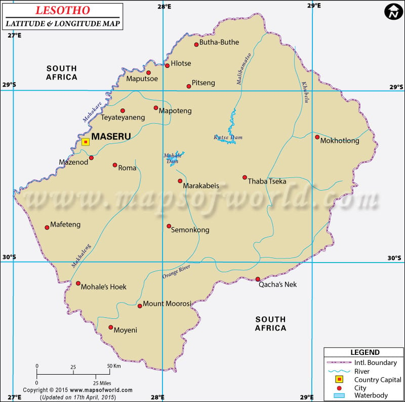 Lesotho Latitude and Longitude Map