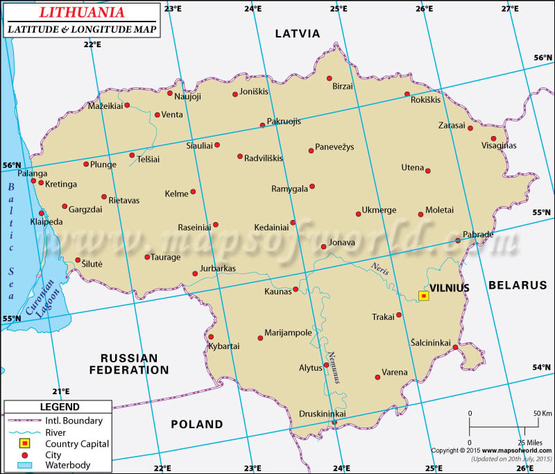 Lithuania Latitude and Longitude Map