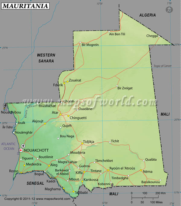 Mauritania Latitude and Longitude Map