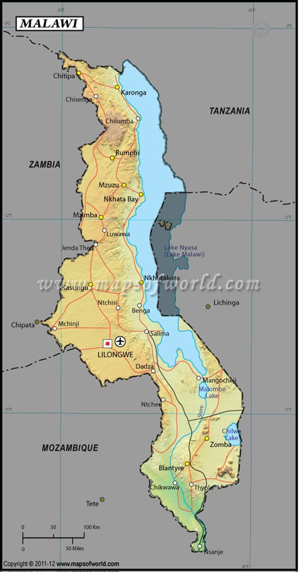Malawi Latitude and Longitude Map