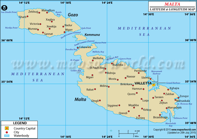 Malta Latitude and Longitude Map