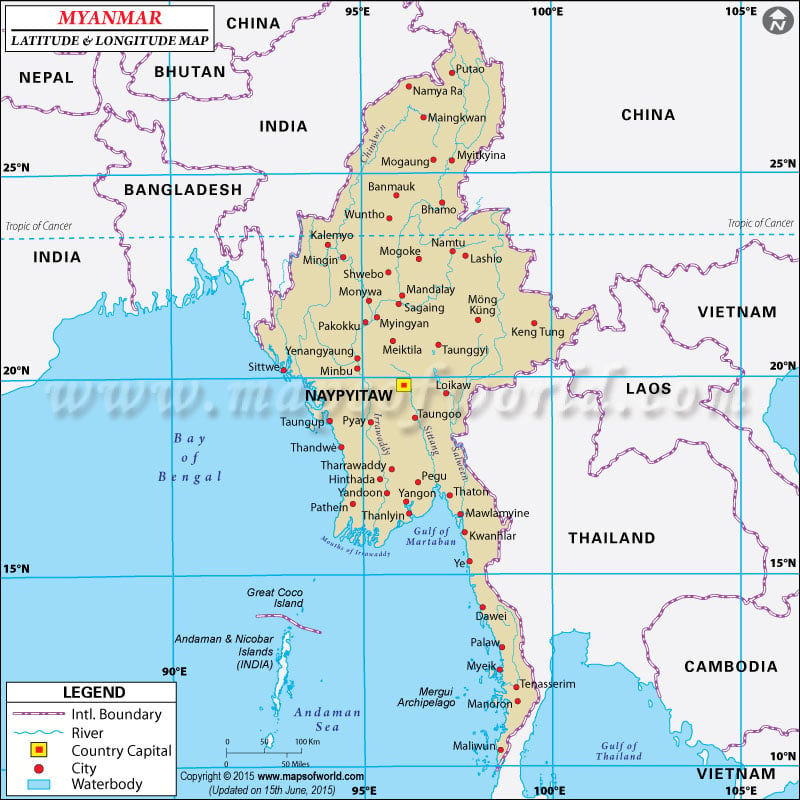 Myanmar Latitude And Longitude Map