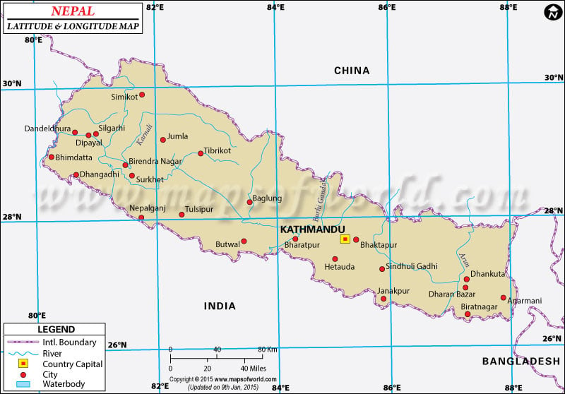 Nepal Latitude and Longitude Map