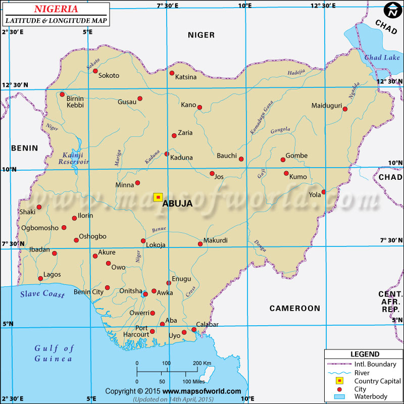 Nigeria Latitude and Longitude Map