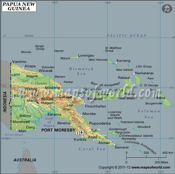 Papua New Guinea Latitude and Longitude Map