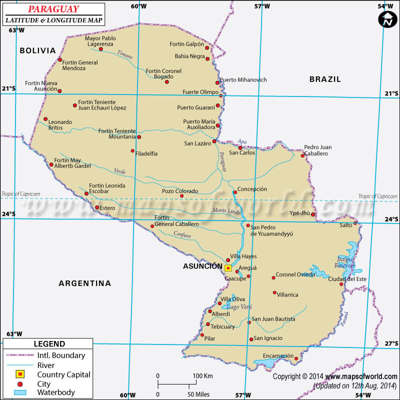 Paraguay Latitude and Longitude Map