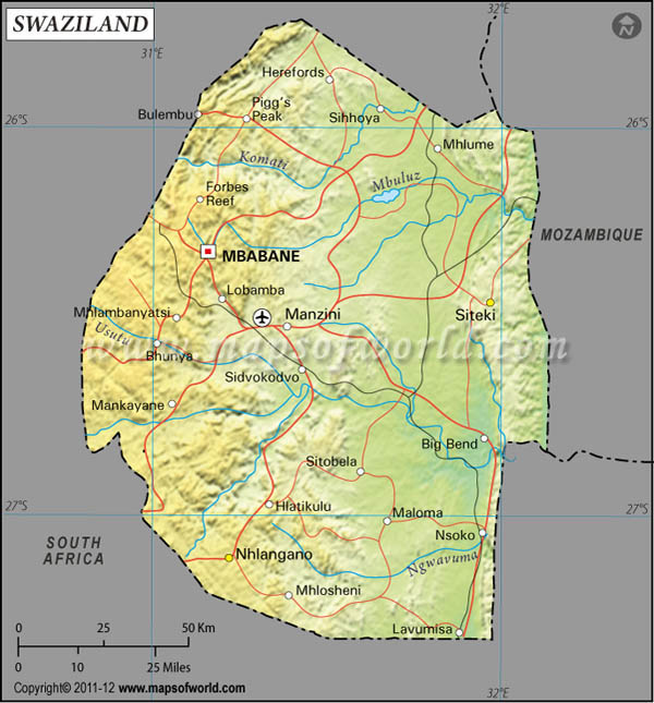 eSwatini (Swaziland) Latitude and Longitude Map