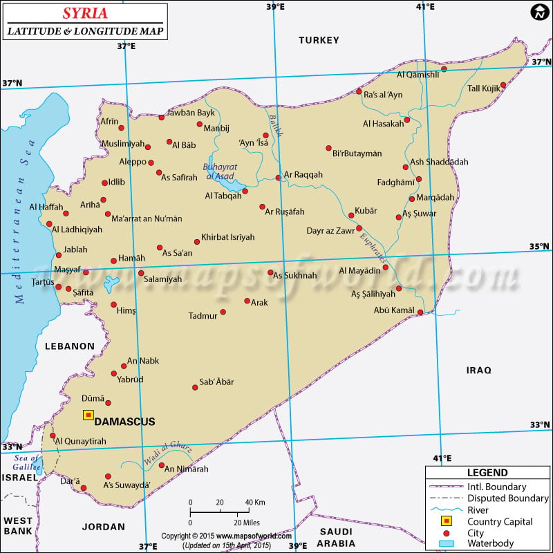 Syria Latitude and Longitude Map