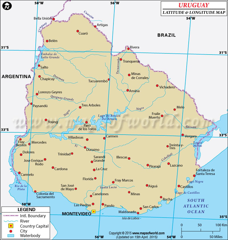 Uruguay Latitude and Longitude Map