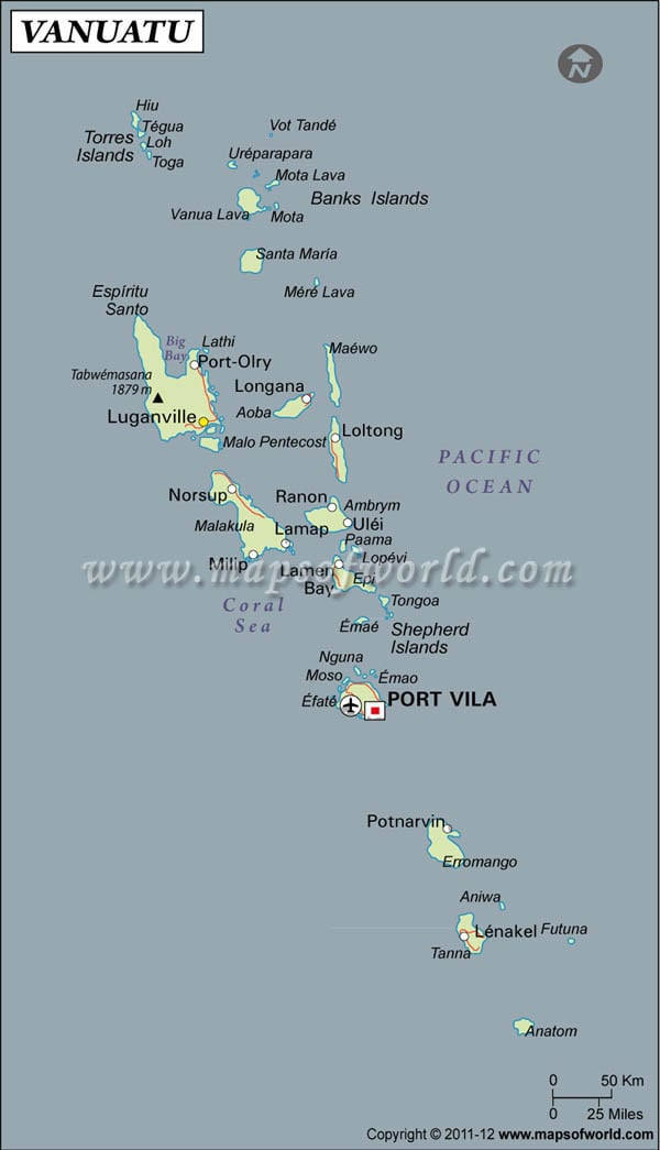 Vanuatu Latitude and Longitude Map