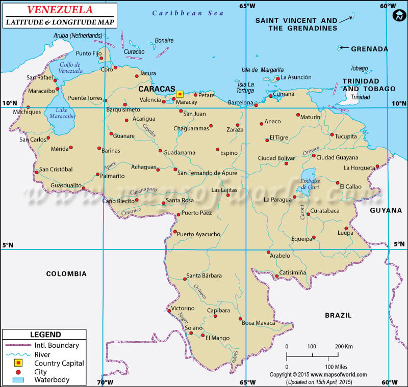 Venezuela Latitude and Longitude Map