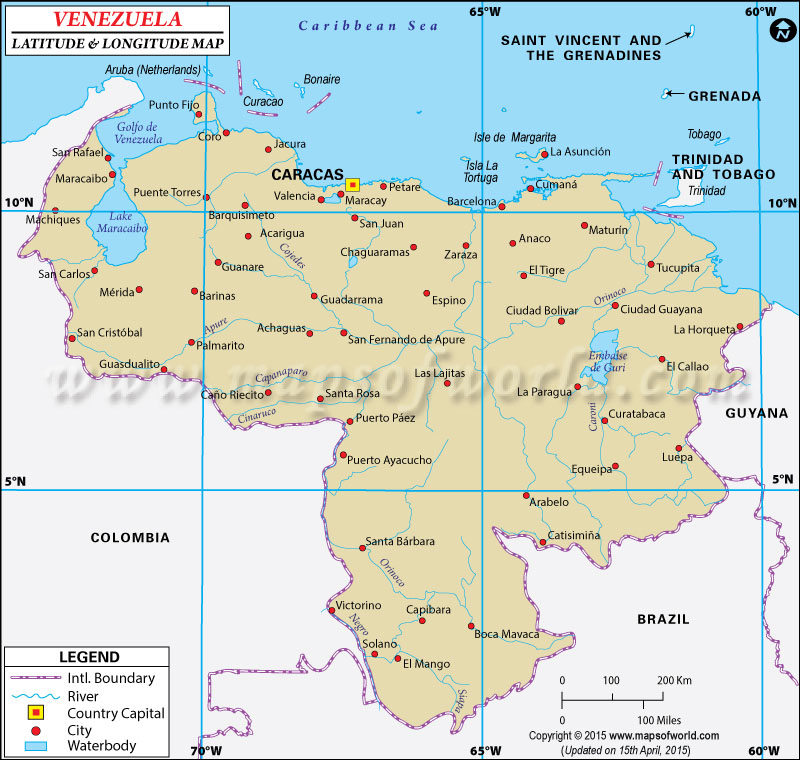 Venezuela Latitude and Longitude Map