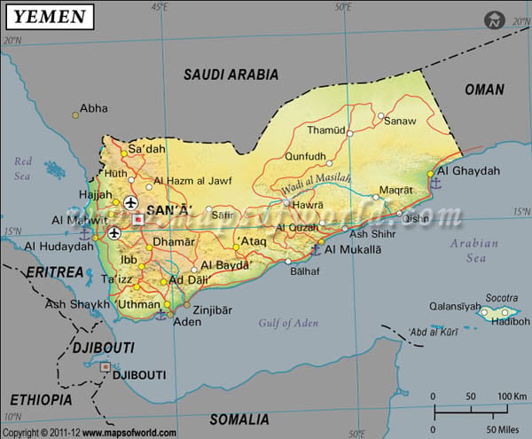 Yemen Latitude And Longitude Map