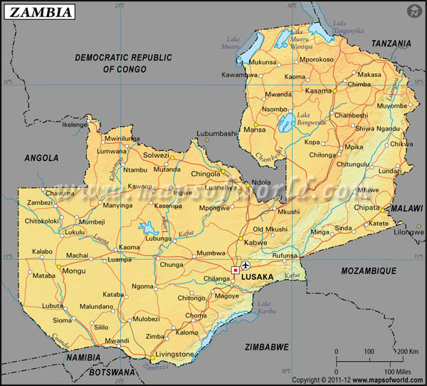 Zambia Latitude and Longitude Map