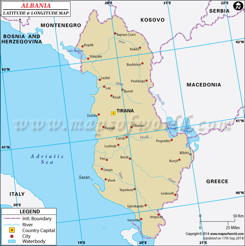 Albania Latitude and Longitude Map