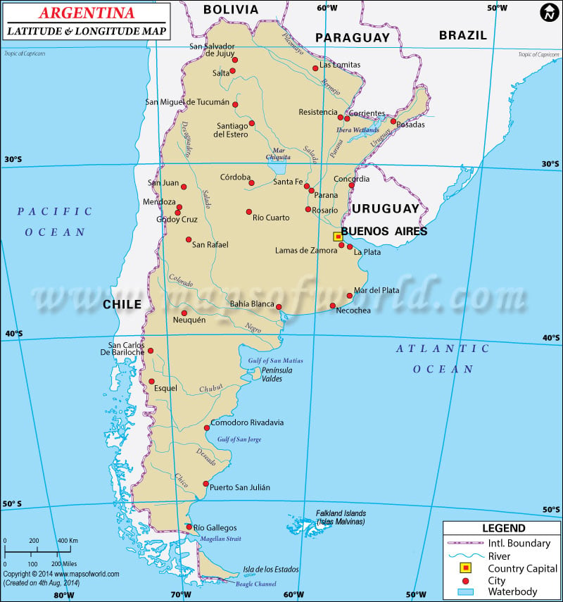 Argentina Latitude And Longitude Map