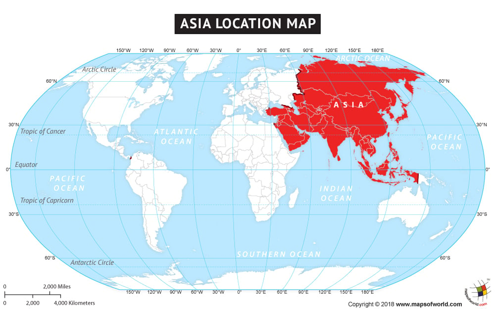 Asia Latitude and Longitude Map